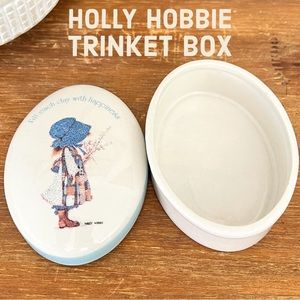 Vintage Holly Hobbie “Blue Girl“ Oval Ceramic Jewelry Trinket Box With Lid